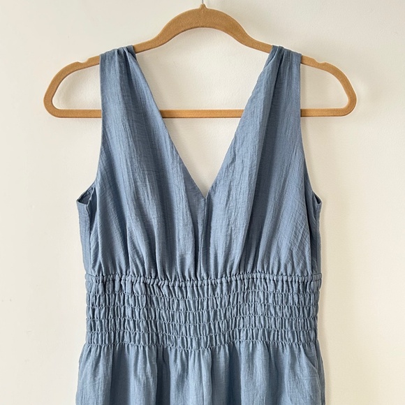 Vince Blue Smocked Tiered Midi Dress - Picture 2 of 16